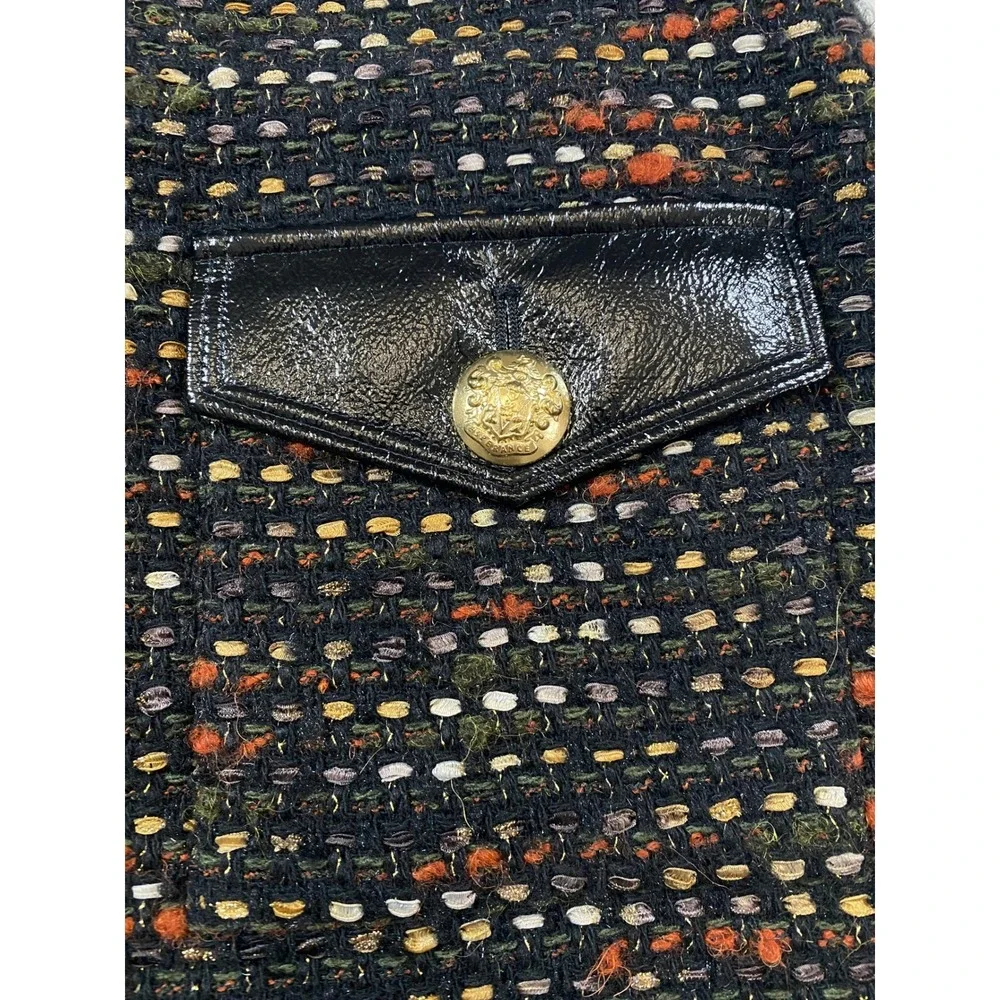 Veronica Beard Lucy Tweed Mini Skirt Black Multi‎ Metallic Gold Crest Buttons 0